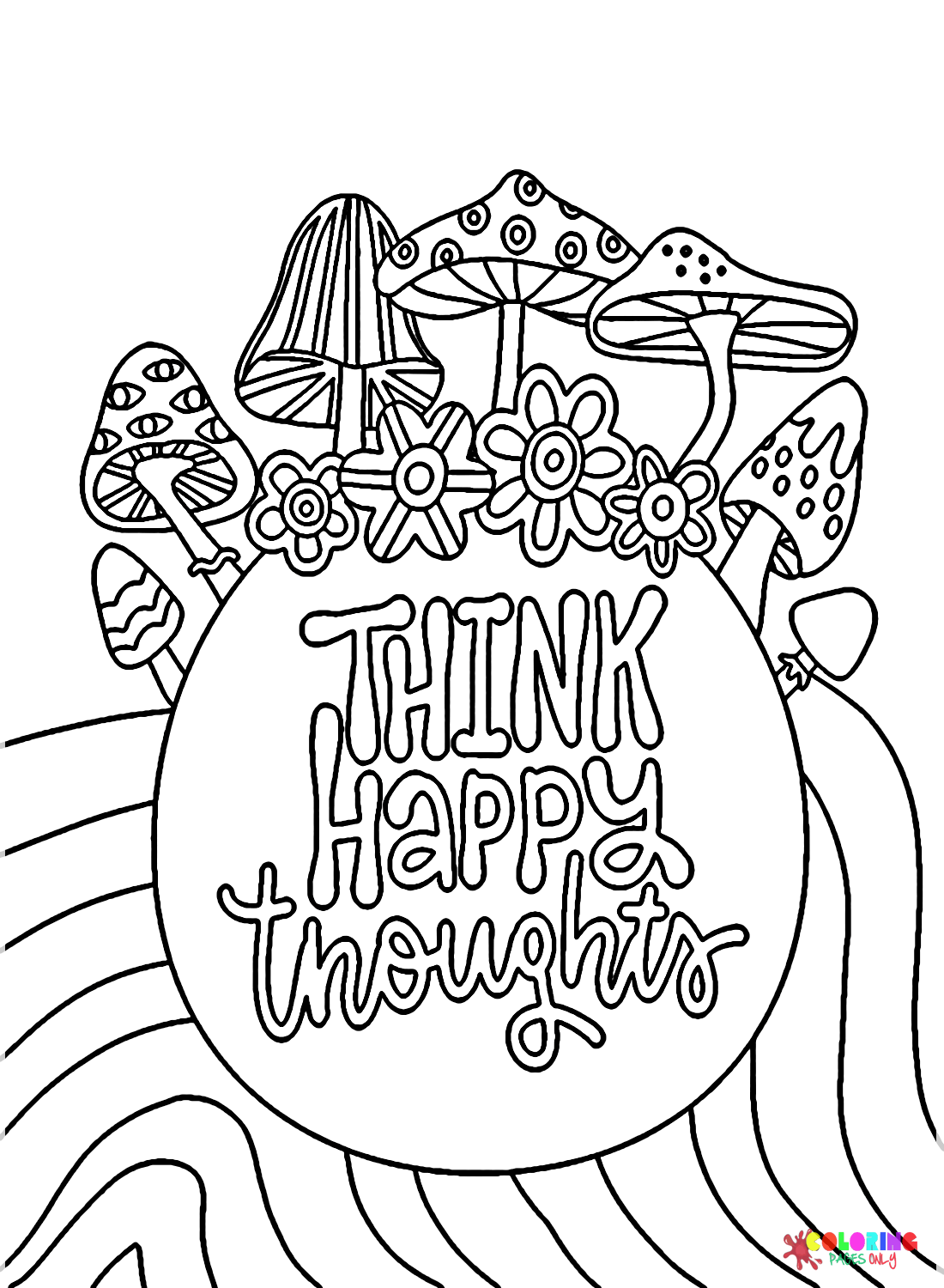 Denken Sie an glückliche Gedanken mit Blumen und Pilzen von Hippie