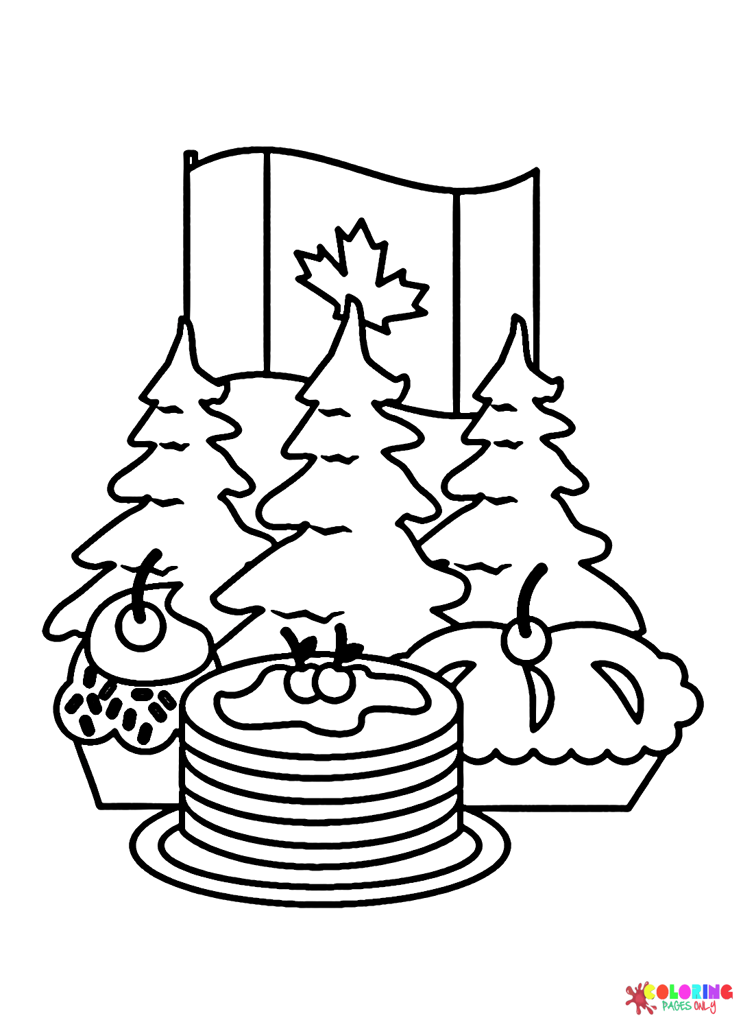 الأشجار مع الكعكة والعلم في يوم كندا من يوم كندا