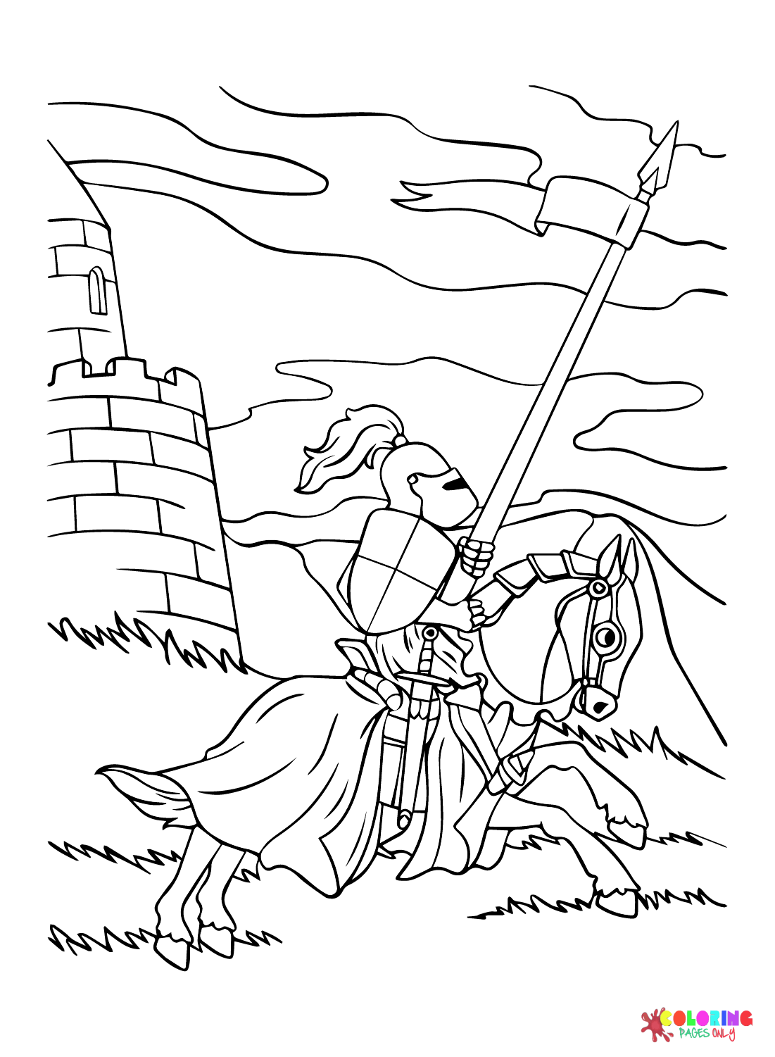 Vector Knight Joust Coloring Page 为孩子 Coloring Page