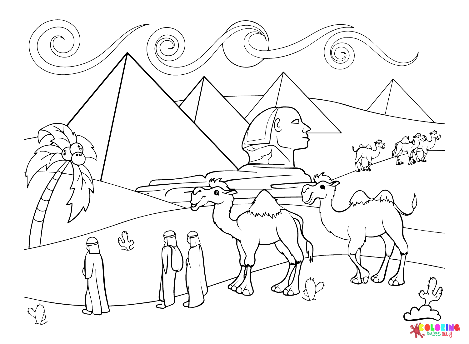 Vector landschap van Egypte met de piramides kleurplaat