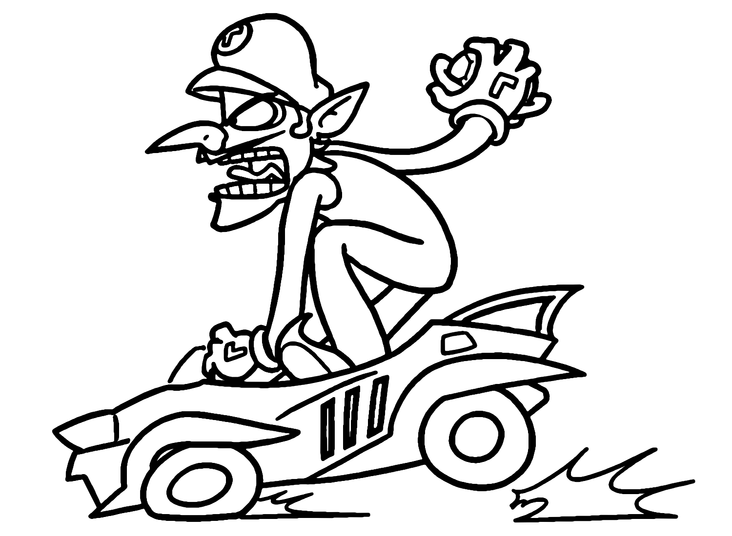 Waluigi with Car Coloring Pages
