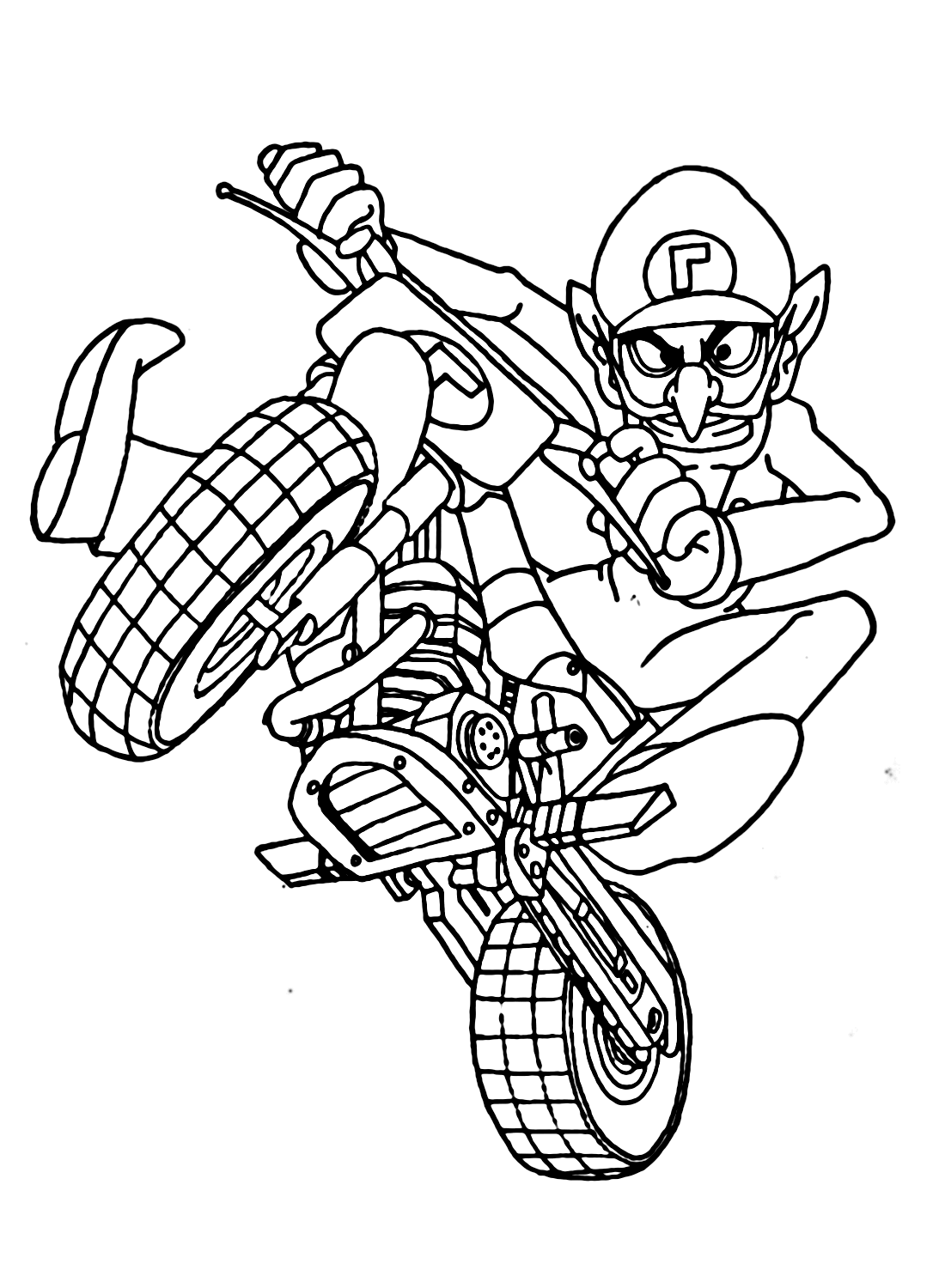 Waluigi with Motorcycle Coloring Page