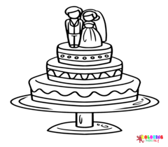 Desenho De Página Para Colorir Isolada Bolo Casamento Infantil