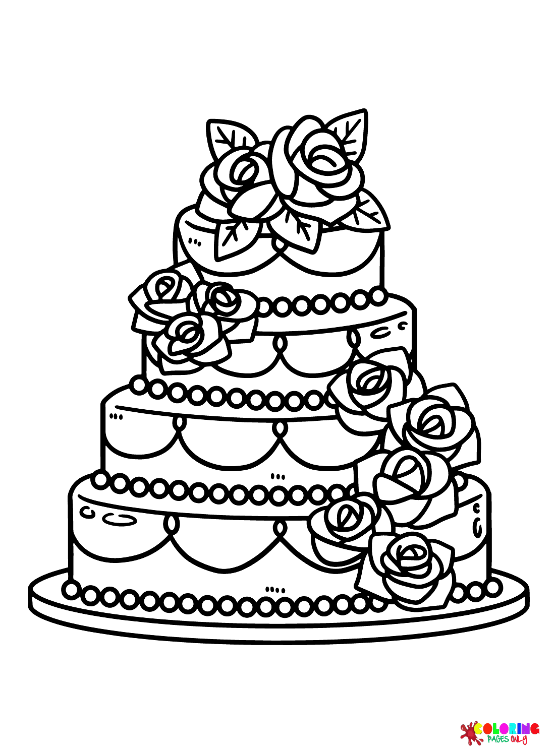 Wedding Cake with Flowers Coloring Page