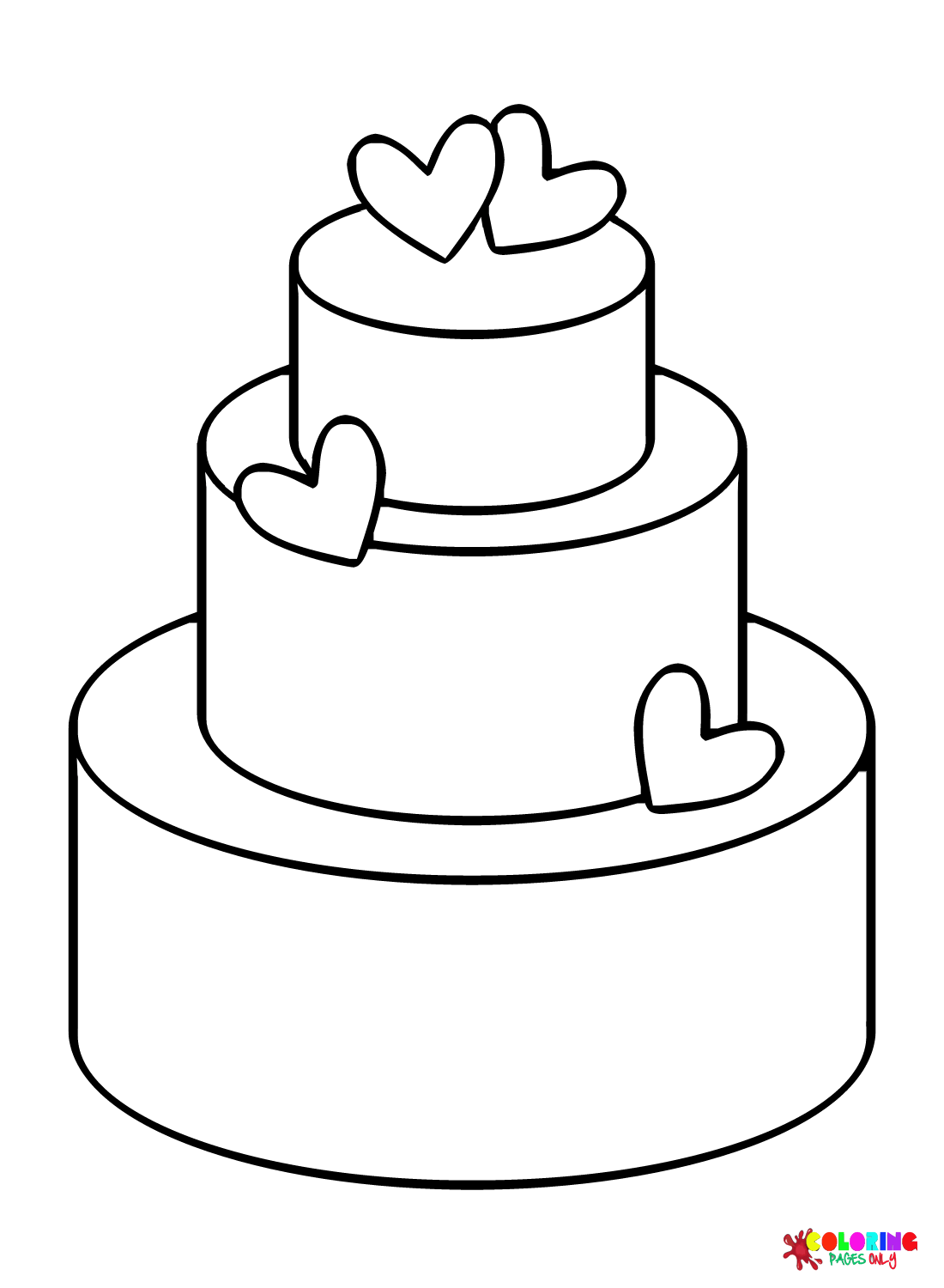 Раскраска Свадебный торт с сердечками