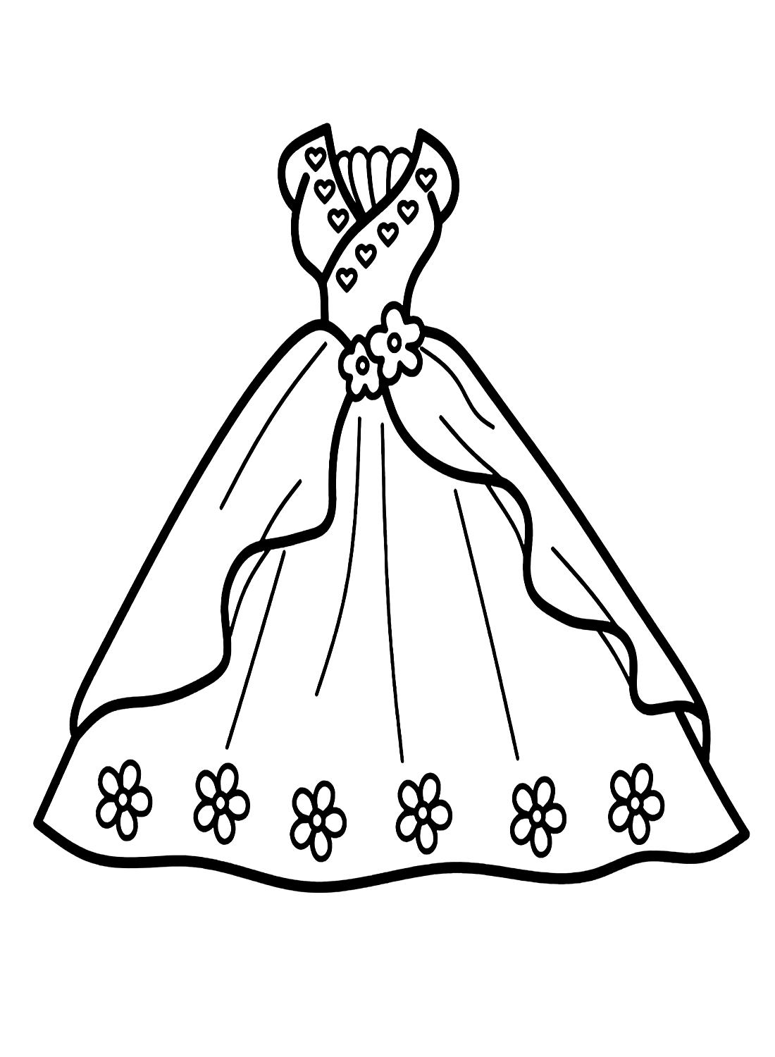 Раскраска Свадебное платье с цветами