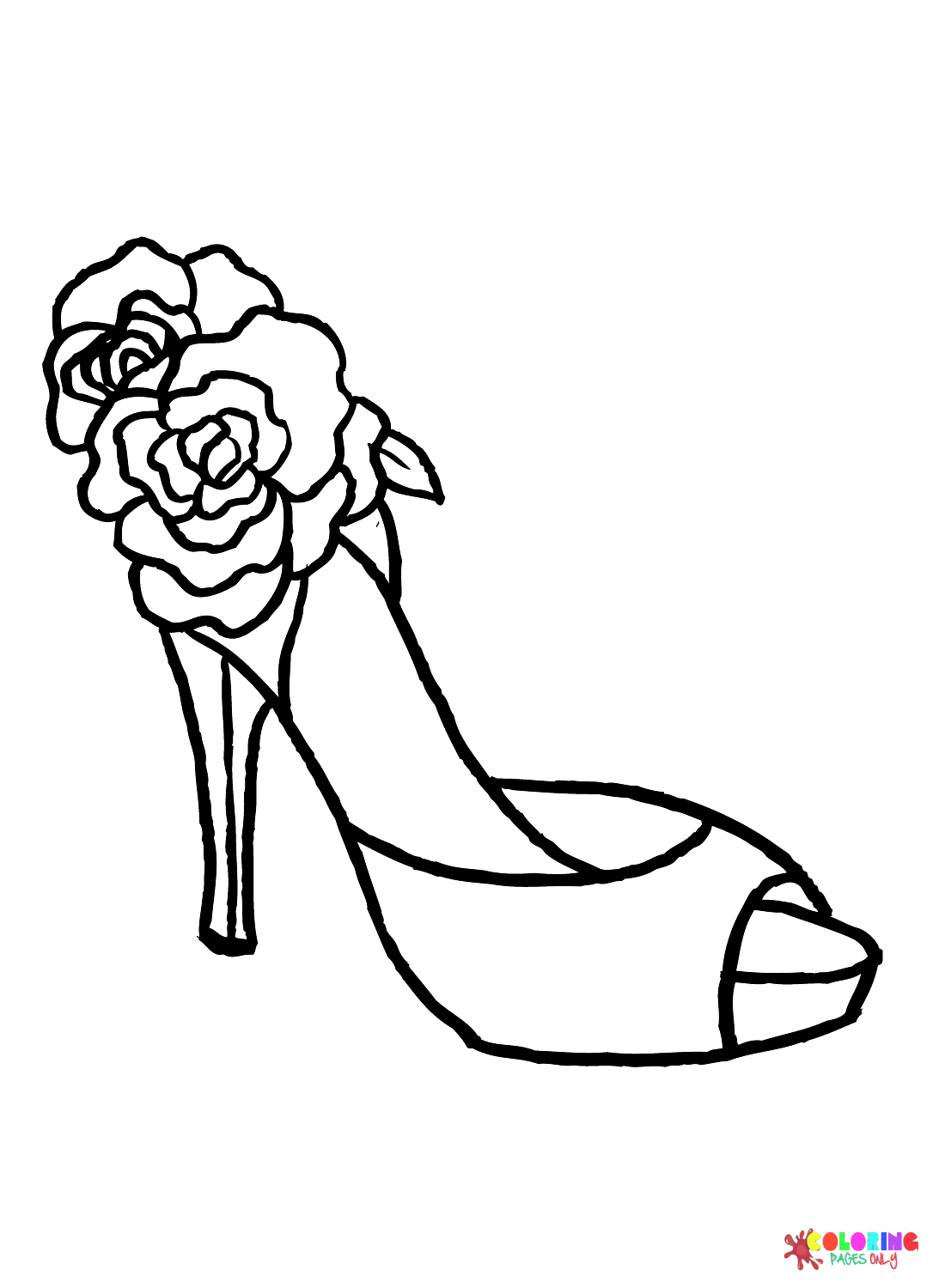 Wedding Shoe with Flowers Coloring Page - Free Printable Coloring Pages