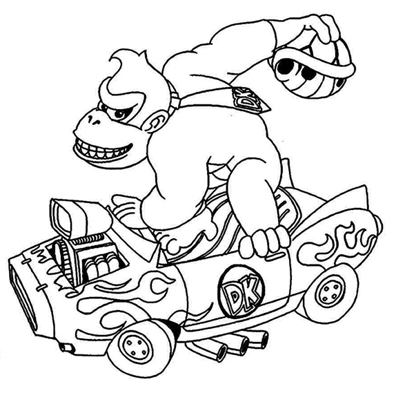 donkey kong drives a racing Kart