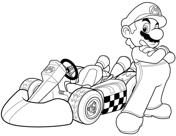 Mario Y El Coche De Carreras En Mario Kart Para Colorear