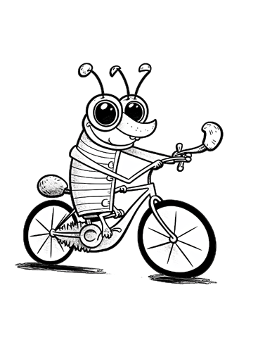 Una cucaracha divertida y una bicicleta