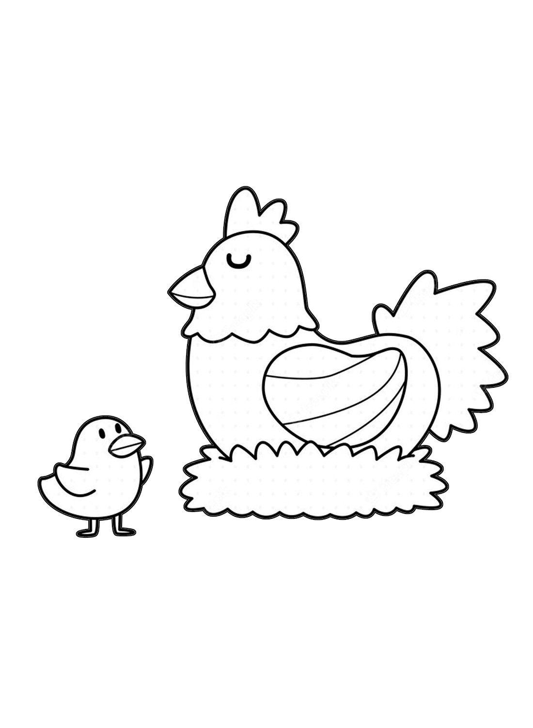 A chick and A hen Coloring Pages