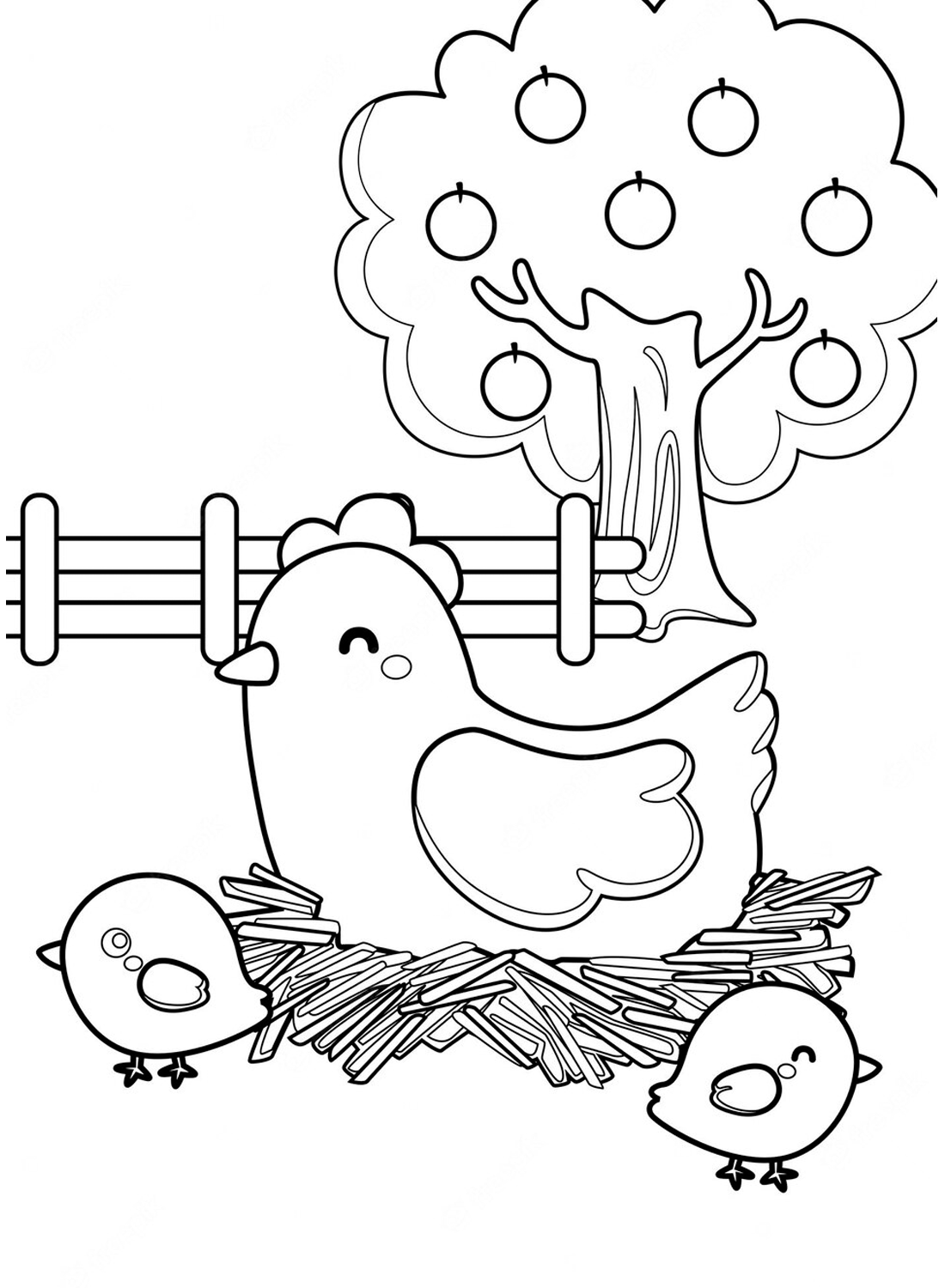 A hen and Chicks Coloring Pages
