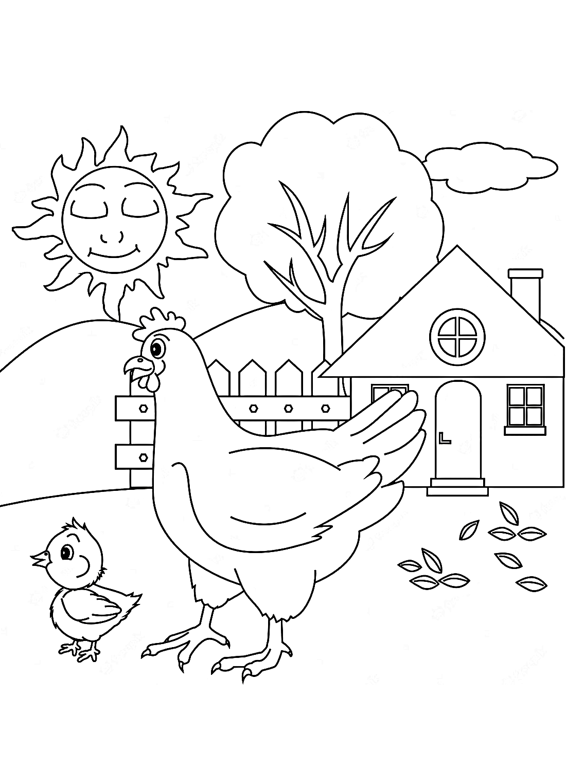 A hen and a house Coloring Pages