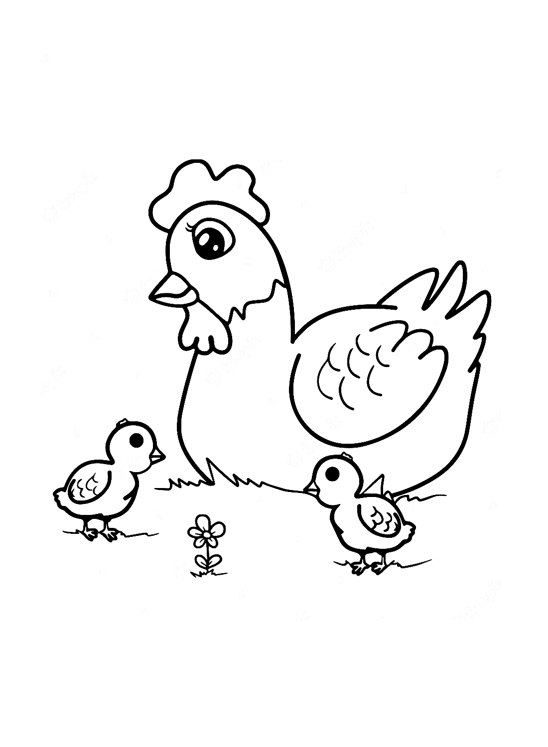 A hen and chicks Coloring Pages
