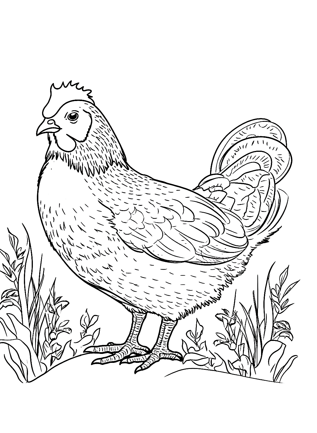 A hen in the garden Coloring Pages