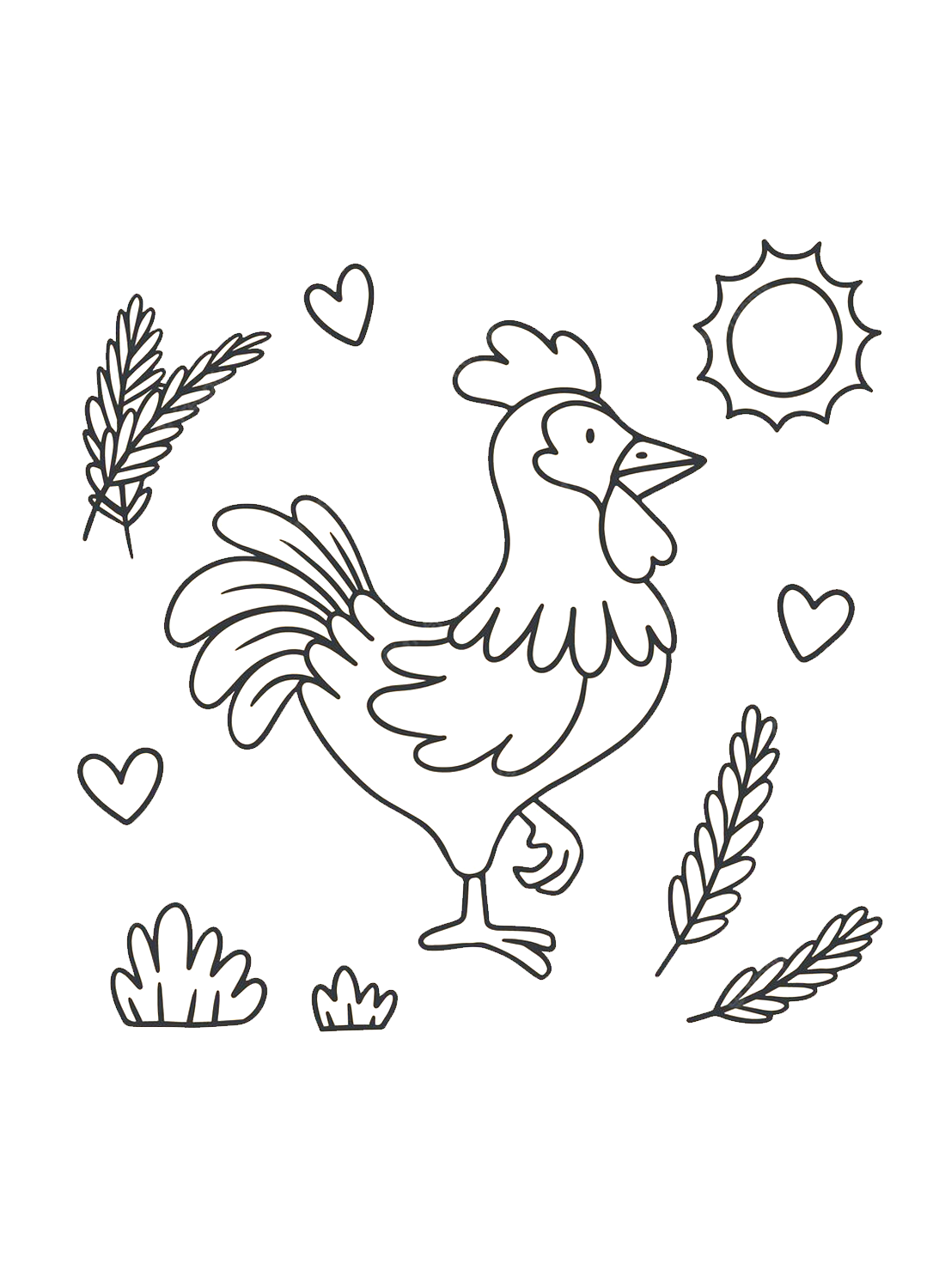A rooster and familiar things Coloring Pages