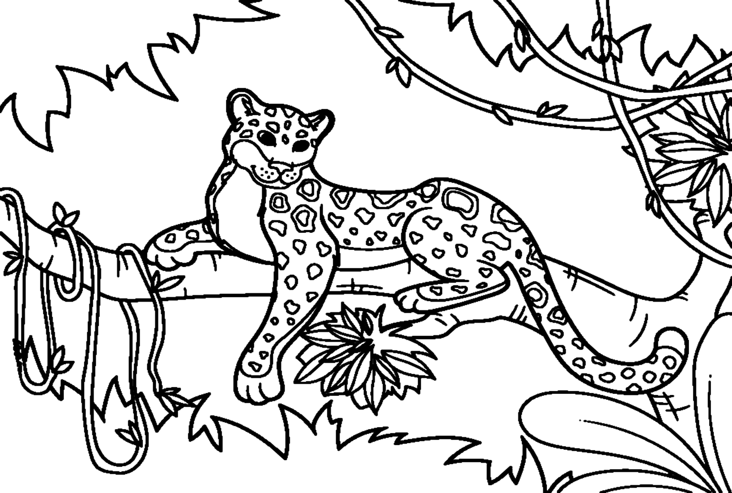 Africa Leopard Lying On Tree Branch Coloring Pages - Leopard Coloring ...
