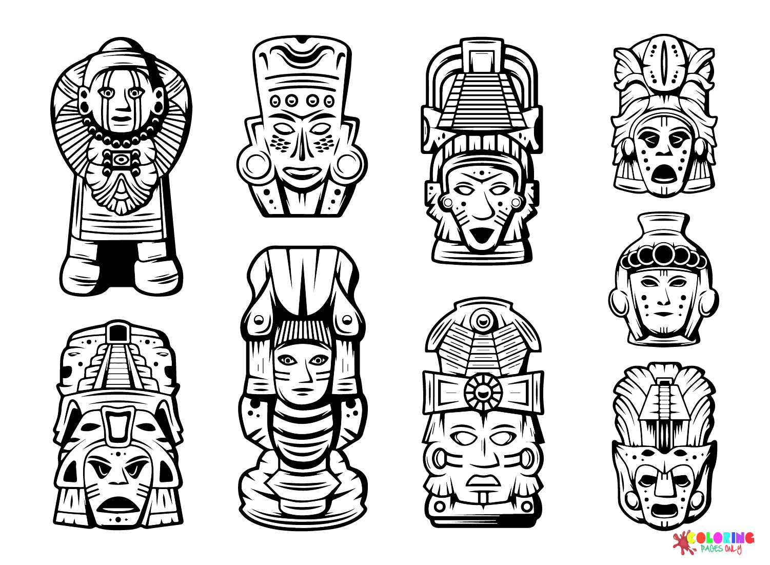 Pagina da colorare dell'antica civiltà Maya