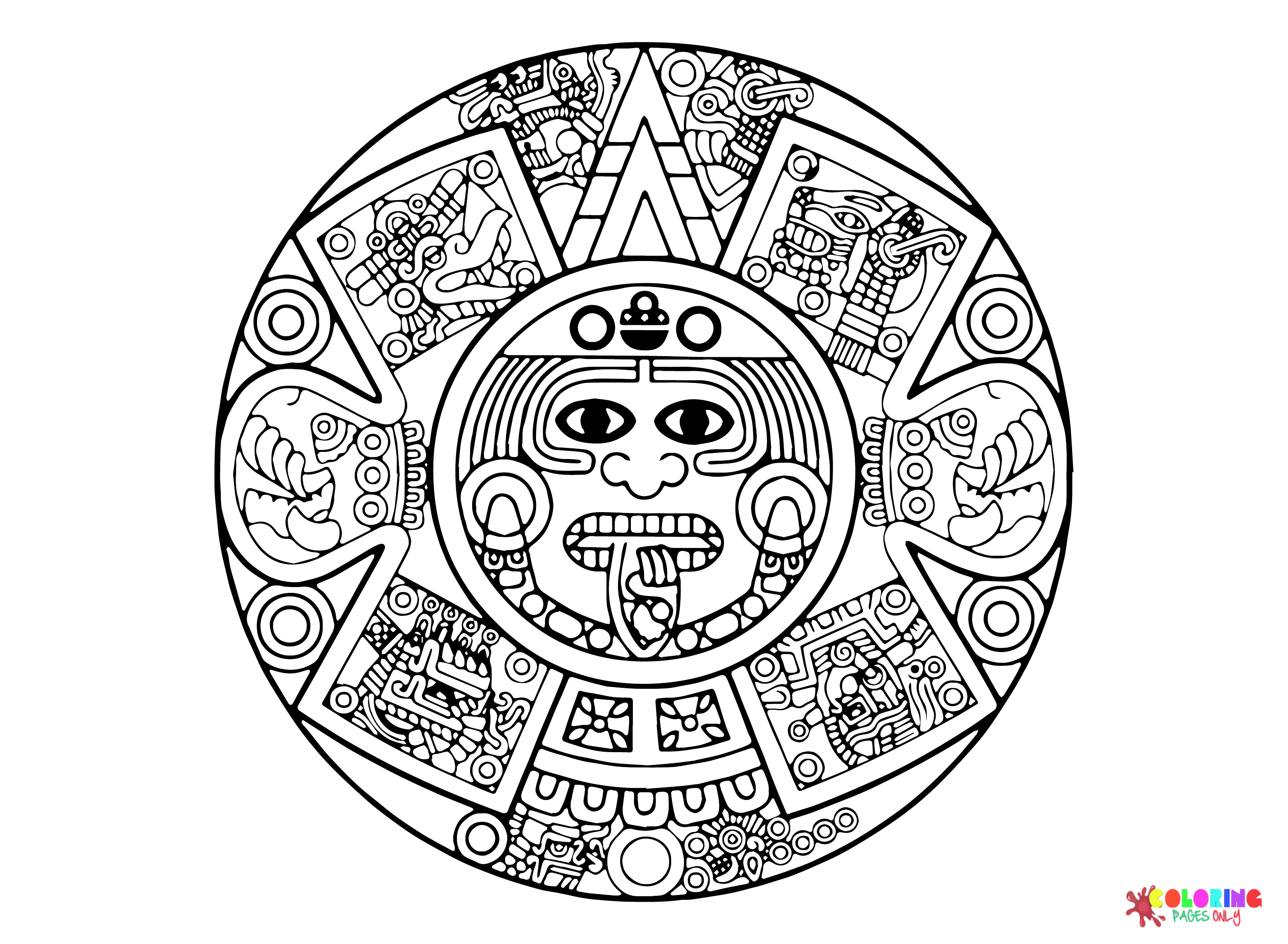 Aztec Calendar Coloring Page