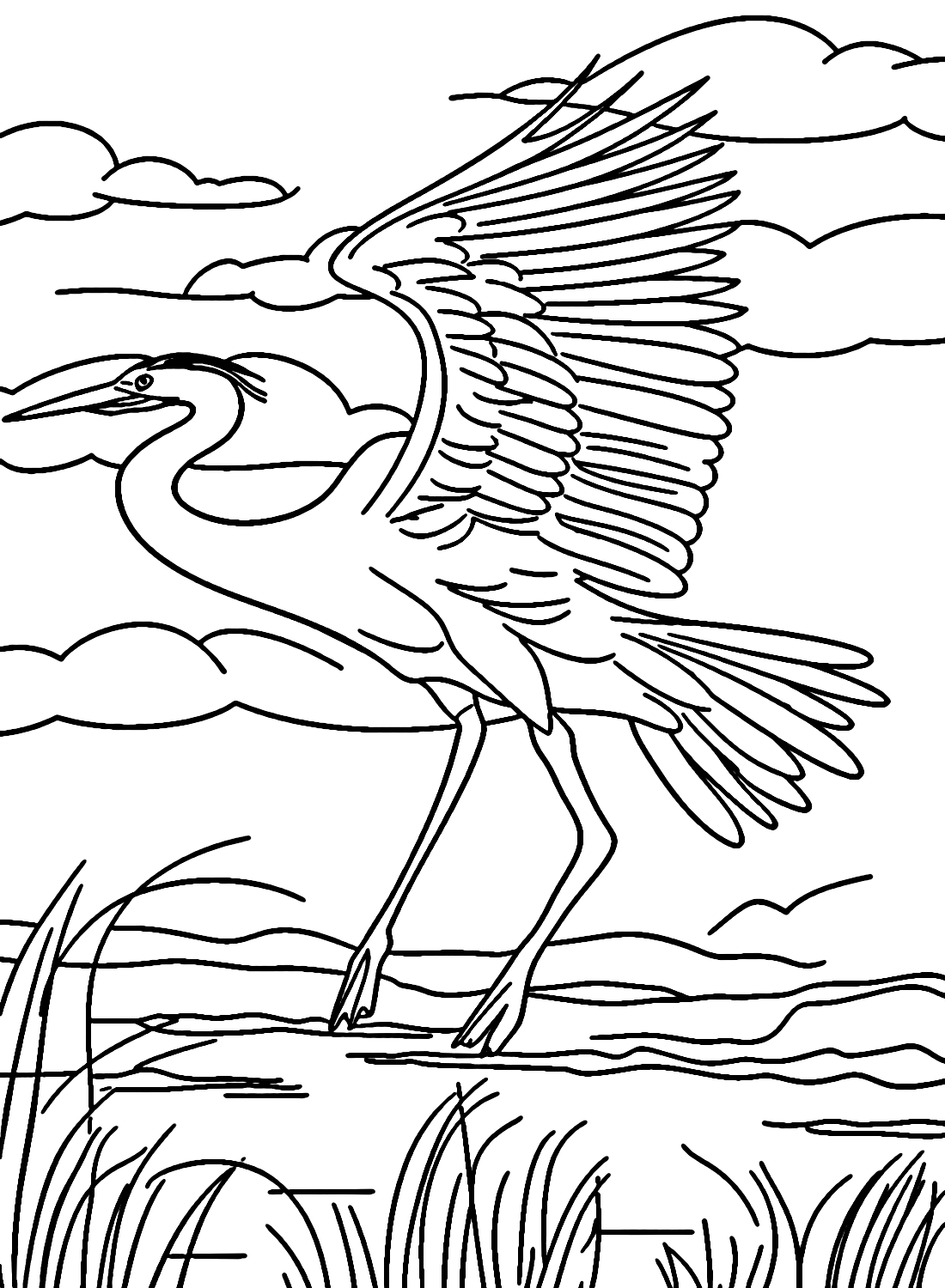Heron with Nature Coloring Pages - Heron Coloring Pages - Coloring ...