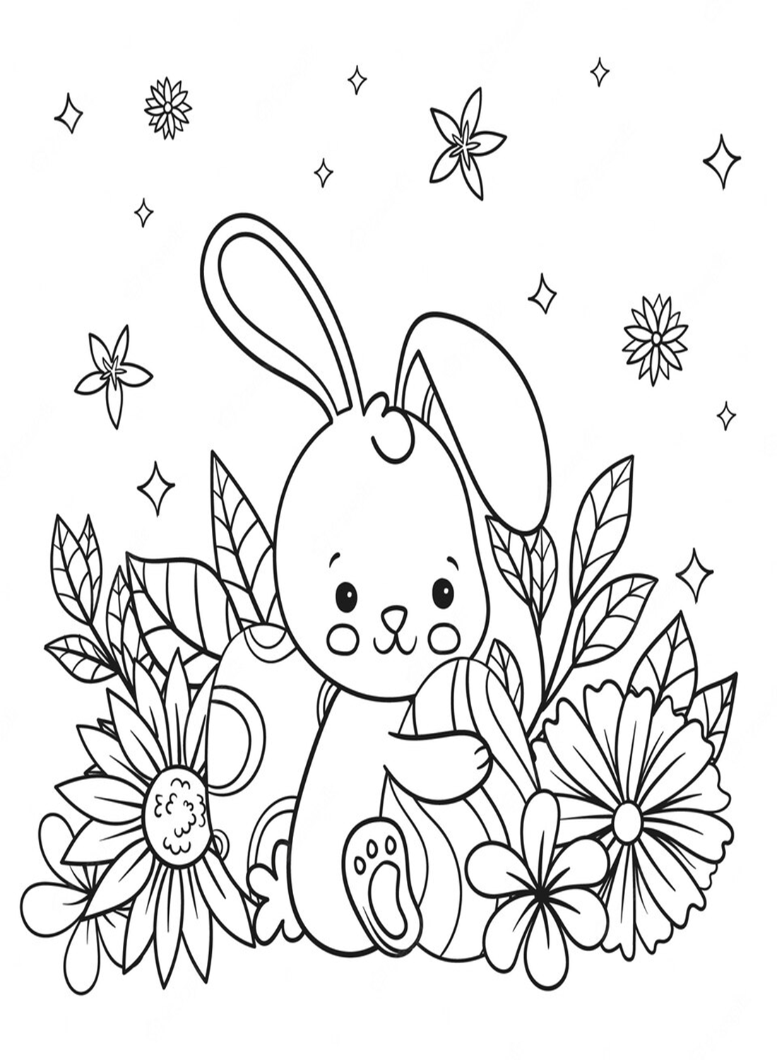 Cartoon konijn en paaseieren van konijn