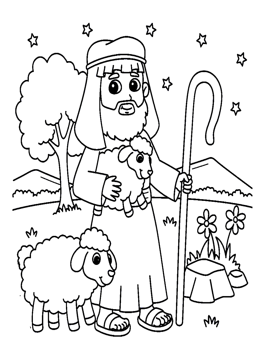 Berger chrétien avec des agneaux d'agneau