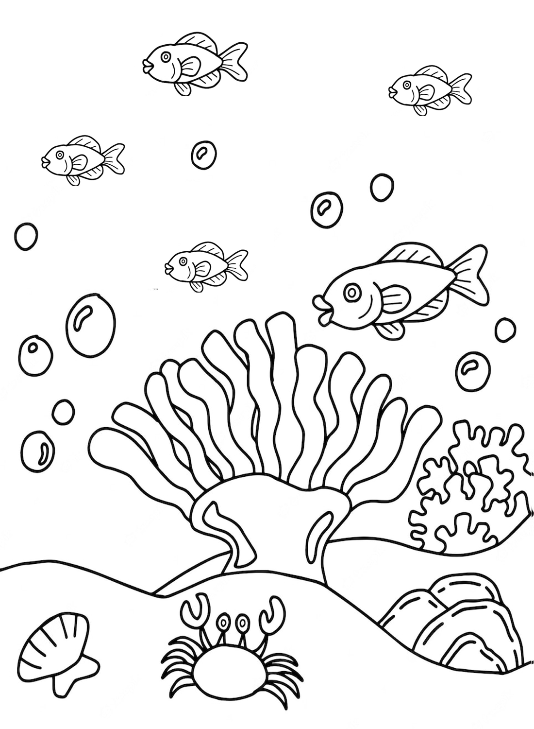 Desenho de corais e peixes para colorir