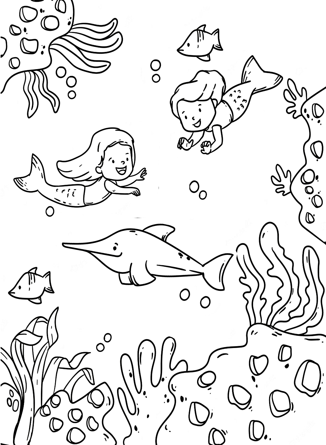 Coral and ocean Coloring Page