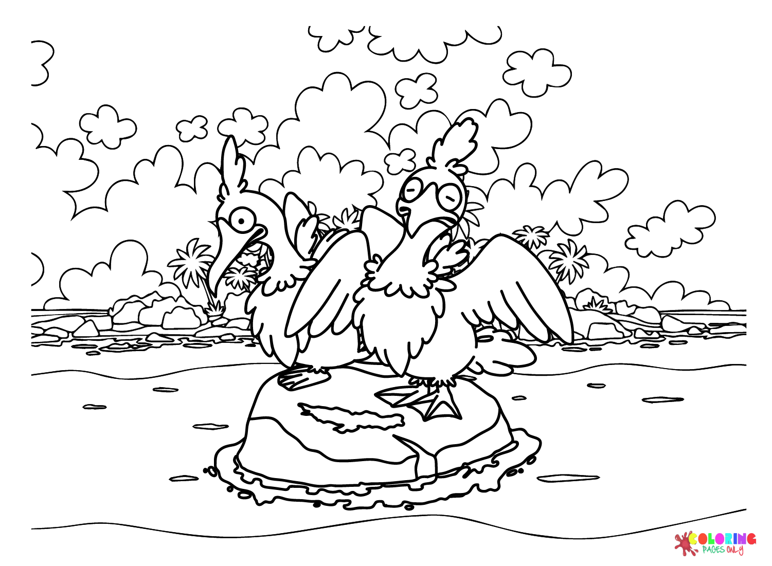 cramorant coloring page in black and white pokemon