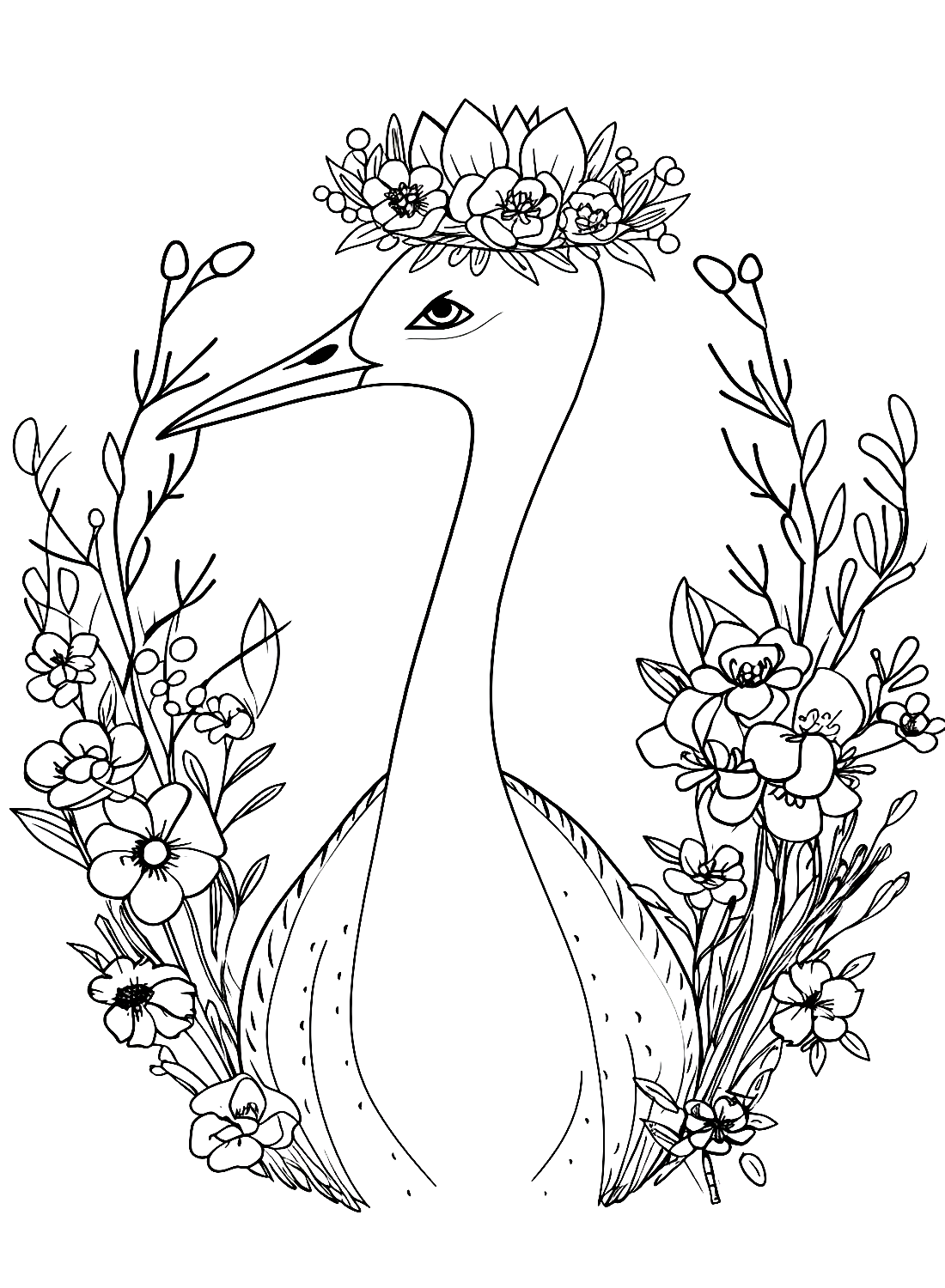 Pájaro grulla con corona de flores de Crane Bird