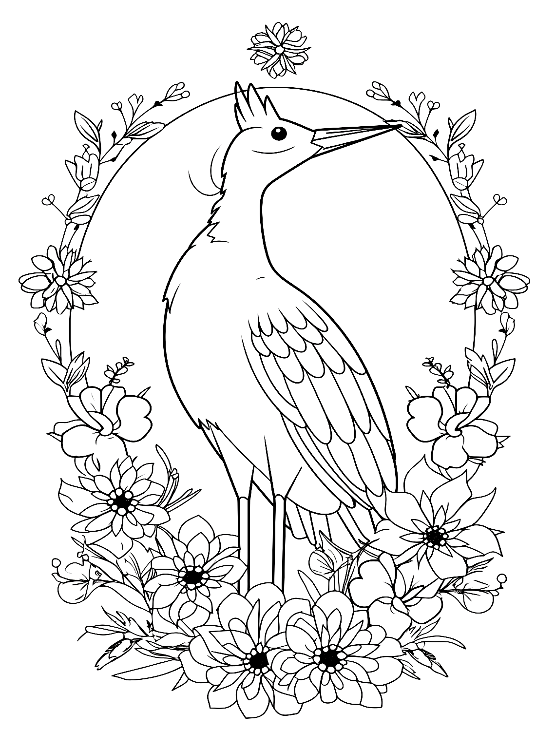 Pájaro grulla y flores de Crane Bird