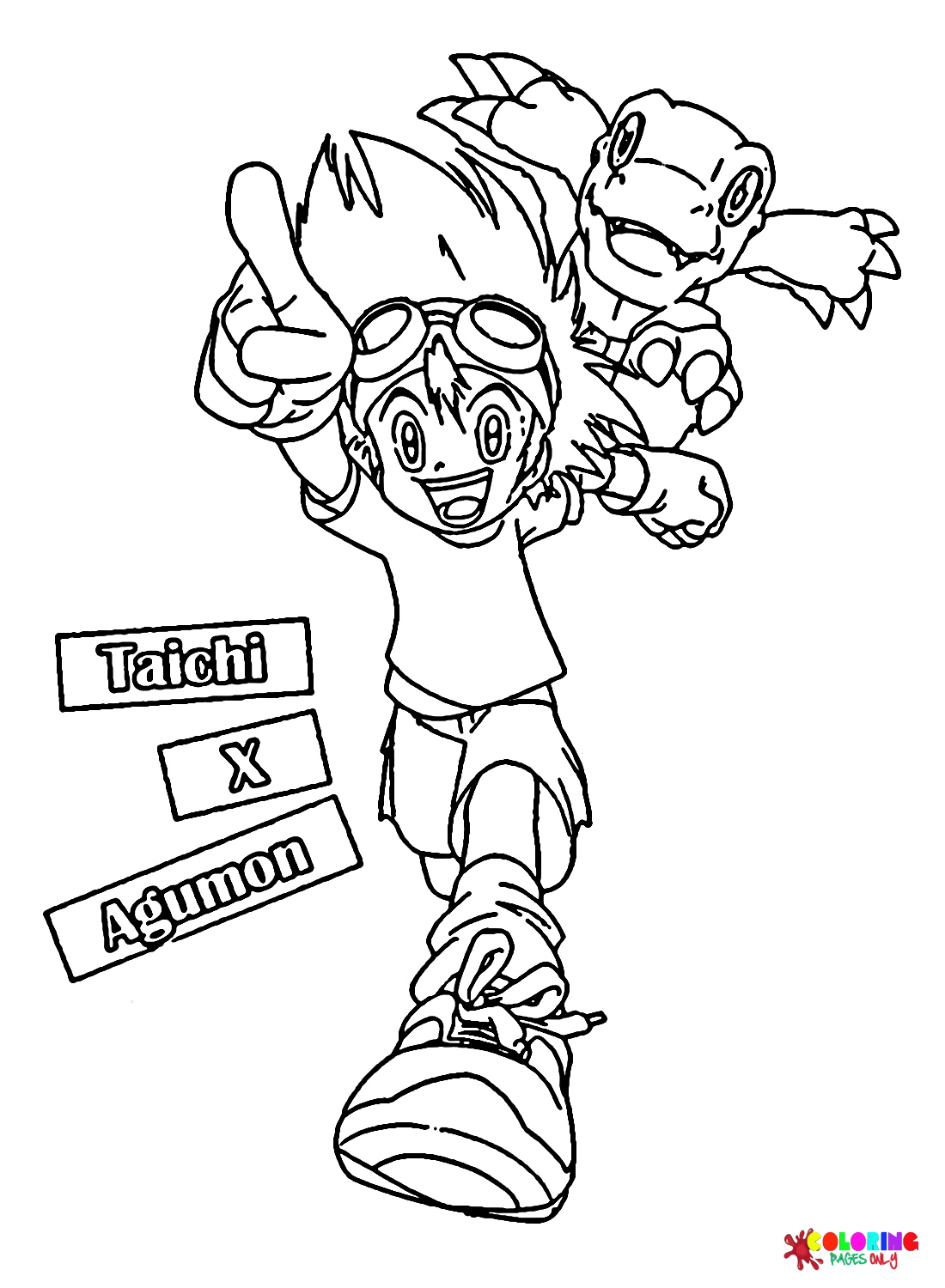 Digimon Taichi and Agumon Coloring Page - Free Printable Coloring Pages