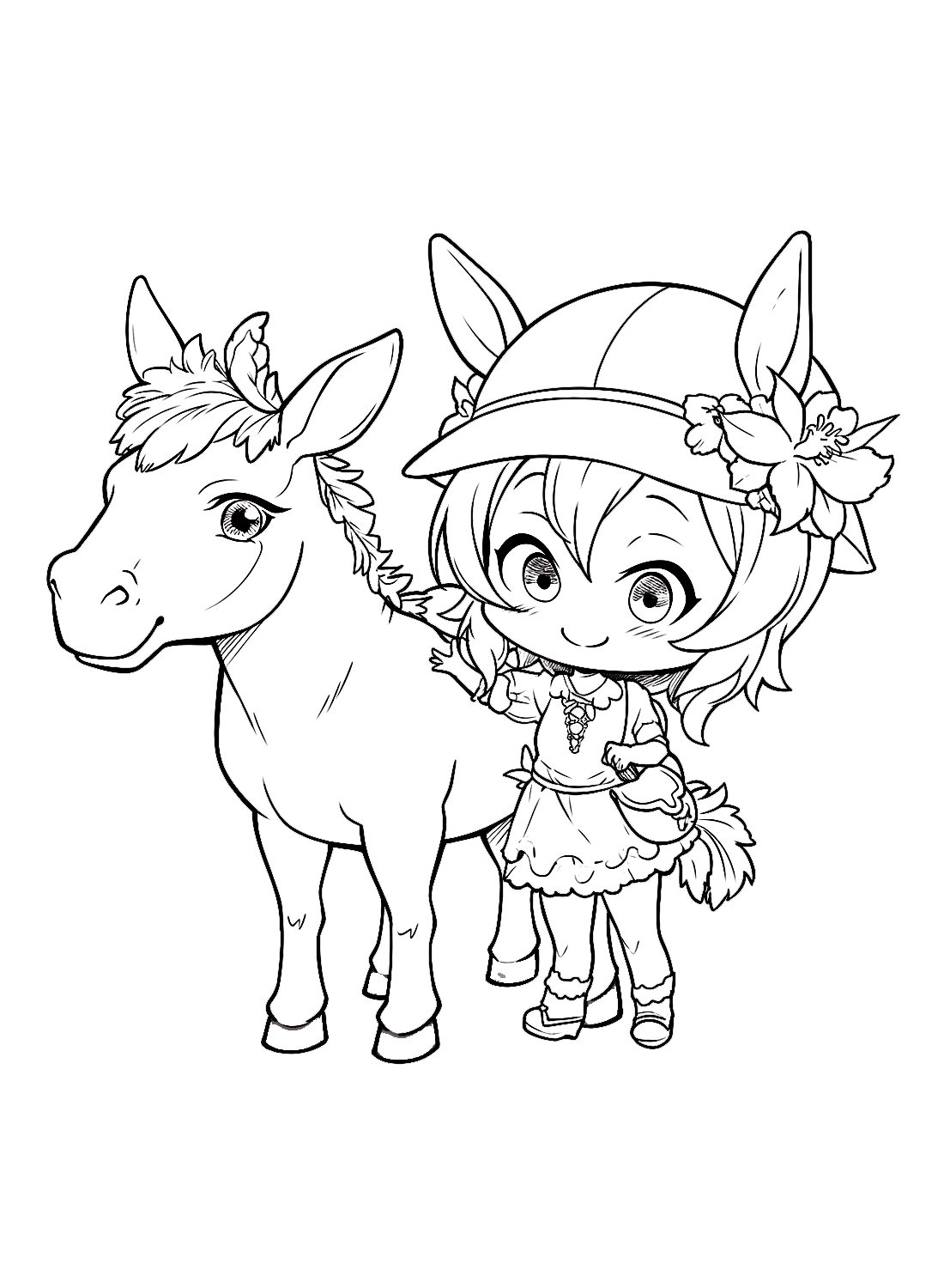 Donkey and a kid Coloring Page
