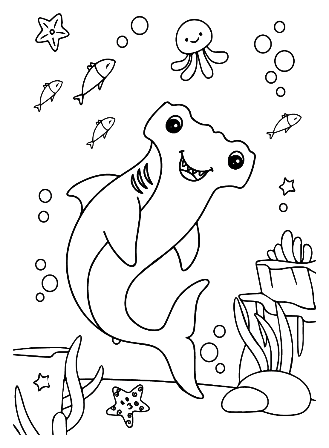 Hammerhead Shark Happy Coloring Pages