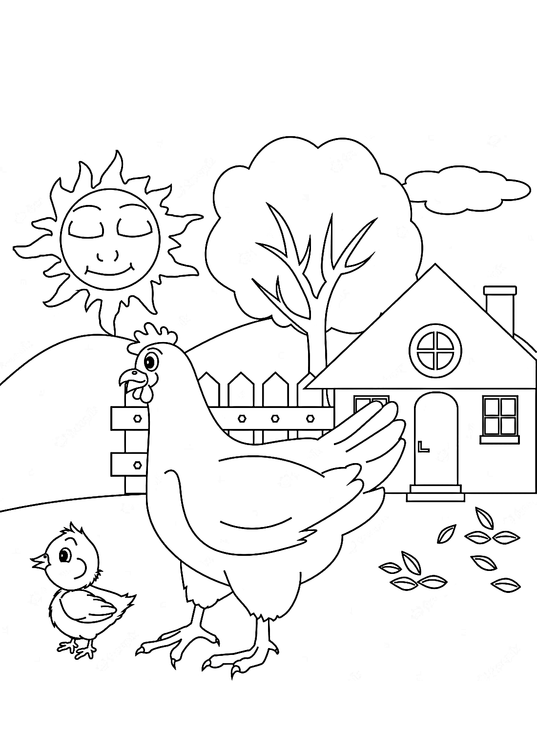 Hen and a House Coloring Pages