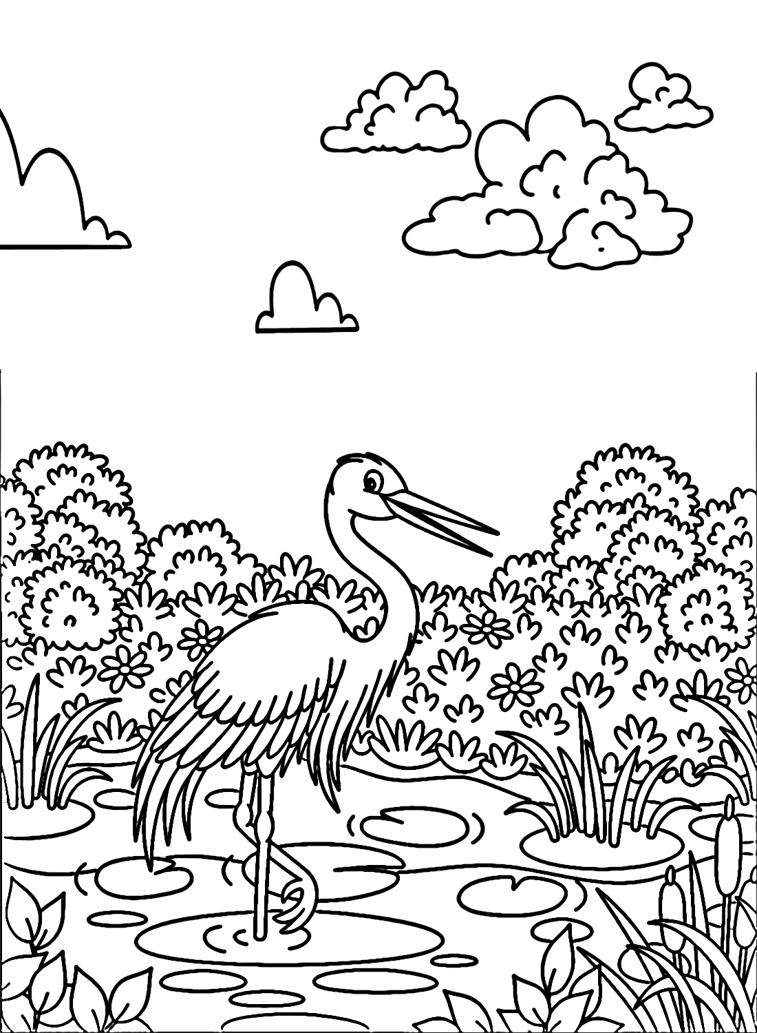 Herons Foraging in Swamps Coloring Page - Free Printable Coloring Pages