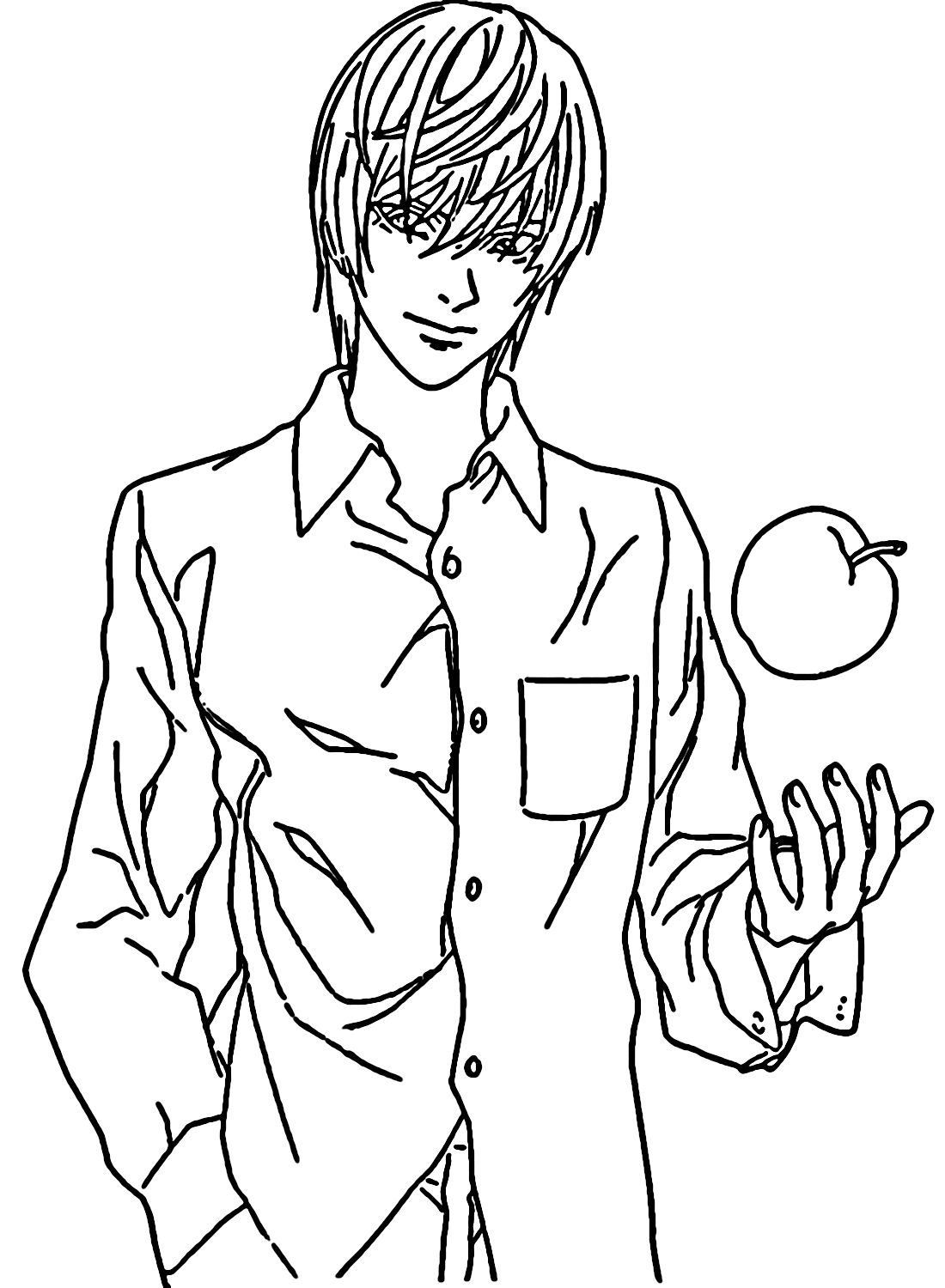 Light Yagami com uma maçã de Yagami Light
