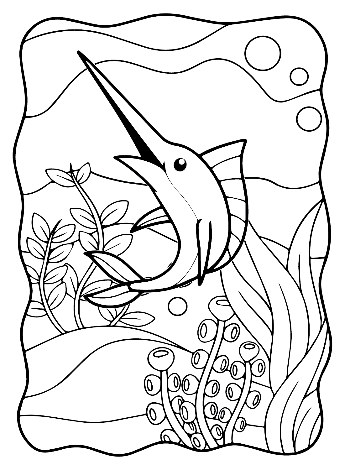 Marlin Fish Cartoon Animal Coloring Page - Free Printable Coloring Pages