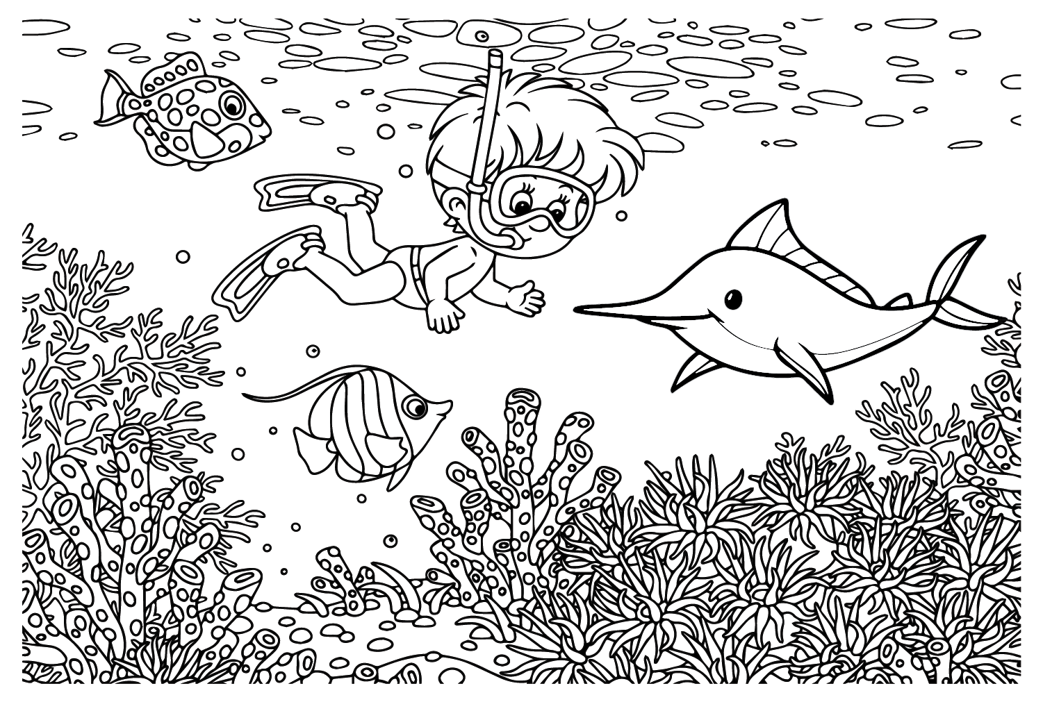 Marlin and Diver Coloring Page