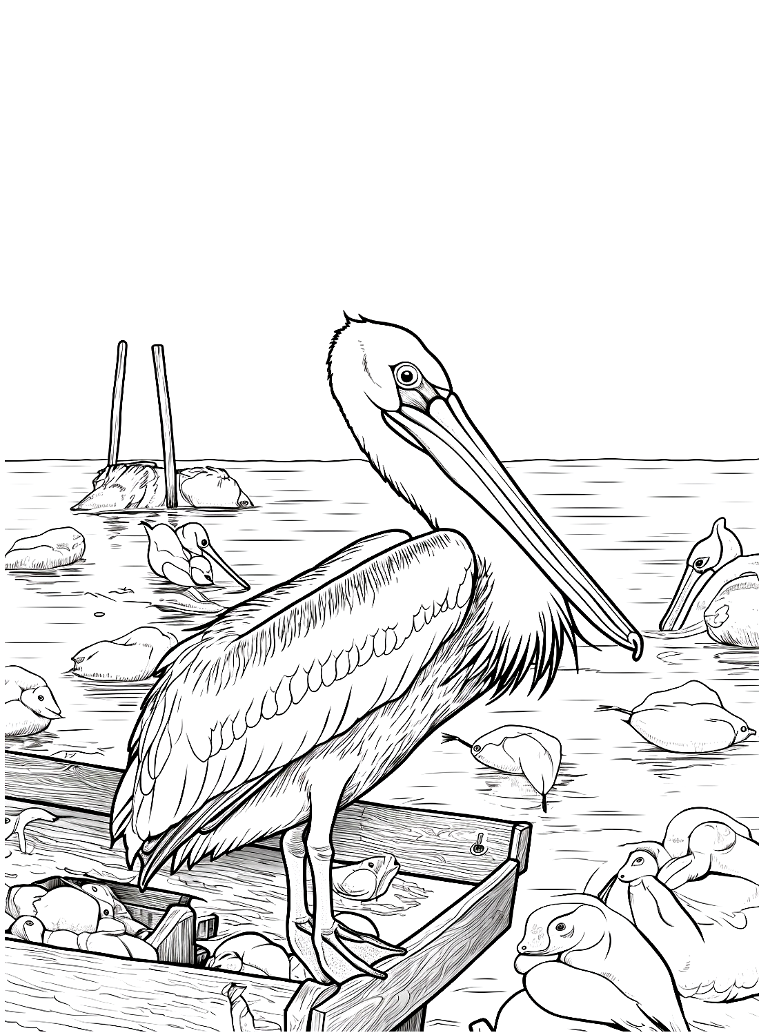 Pelikane am Strand von Pelican