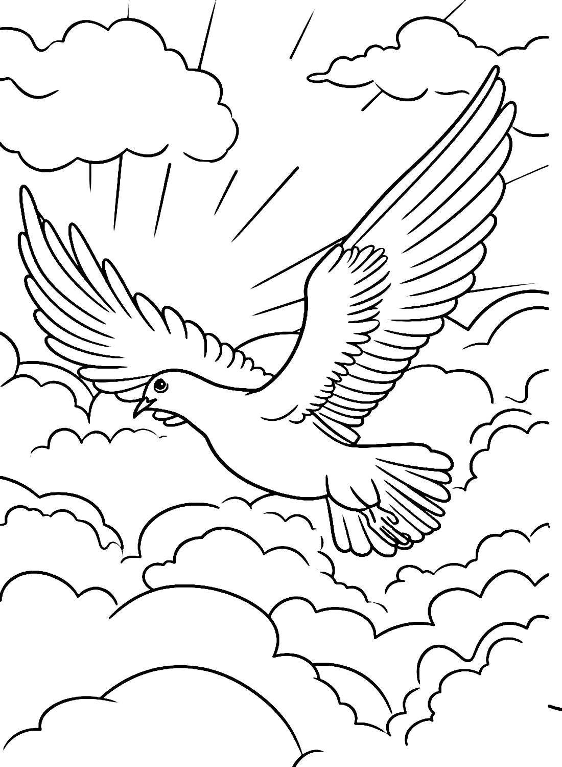 Taube fliegt am Himmel mit Wolken von Pigeon