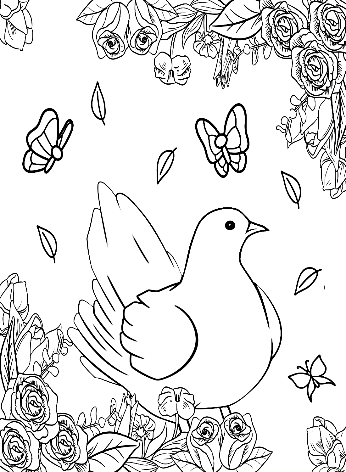 Taube mit Schmetterling und Rosen von Pigeon
