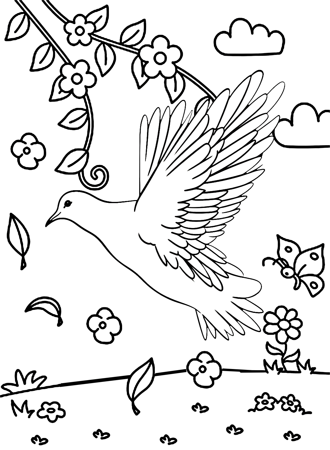 Pigeon avec des fleurs de Pigeon