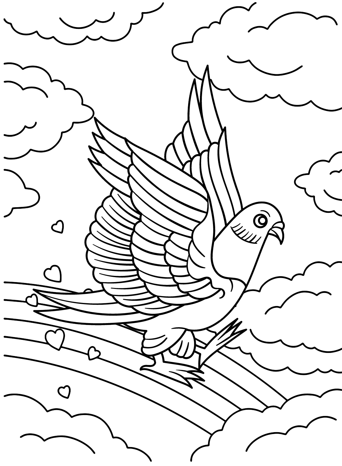 Pigeon avec arc-en-ciel et coeurs de Pigeon