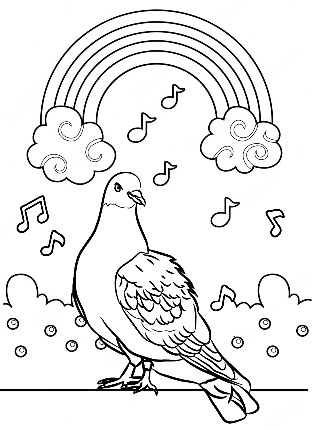 Pigeon avec arc-en-ciel et notes de musique de Pigeon