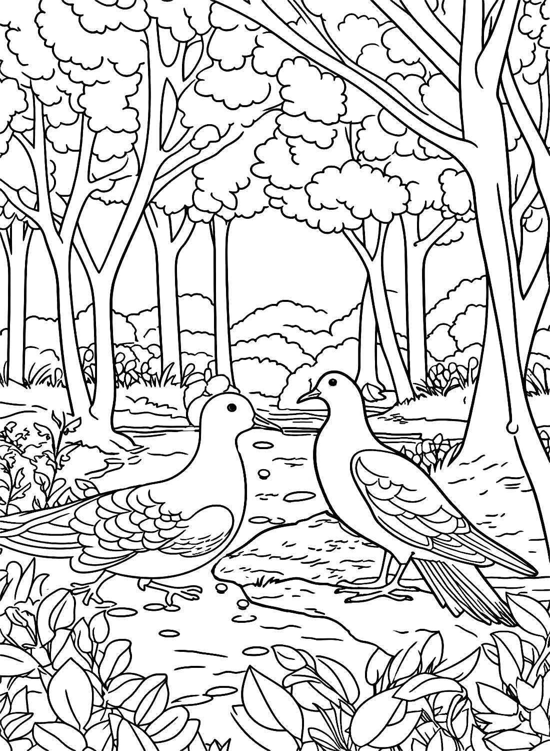 Pigeons avec ruisseau dans la forêt de Pigeon
