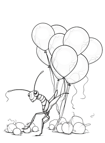 Богомол берет много воздушных шаров