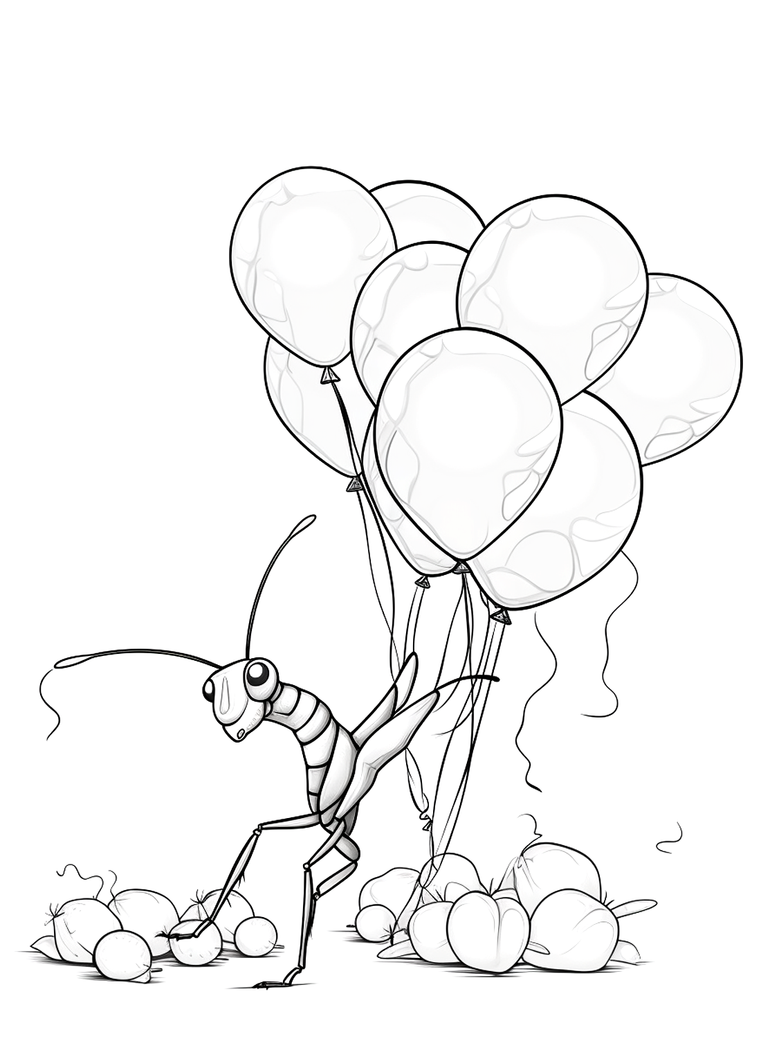 Bidsprinkhaan neemt veel ballonnen van bidsprinkhaan