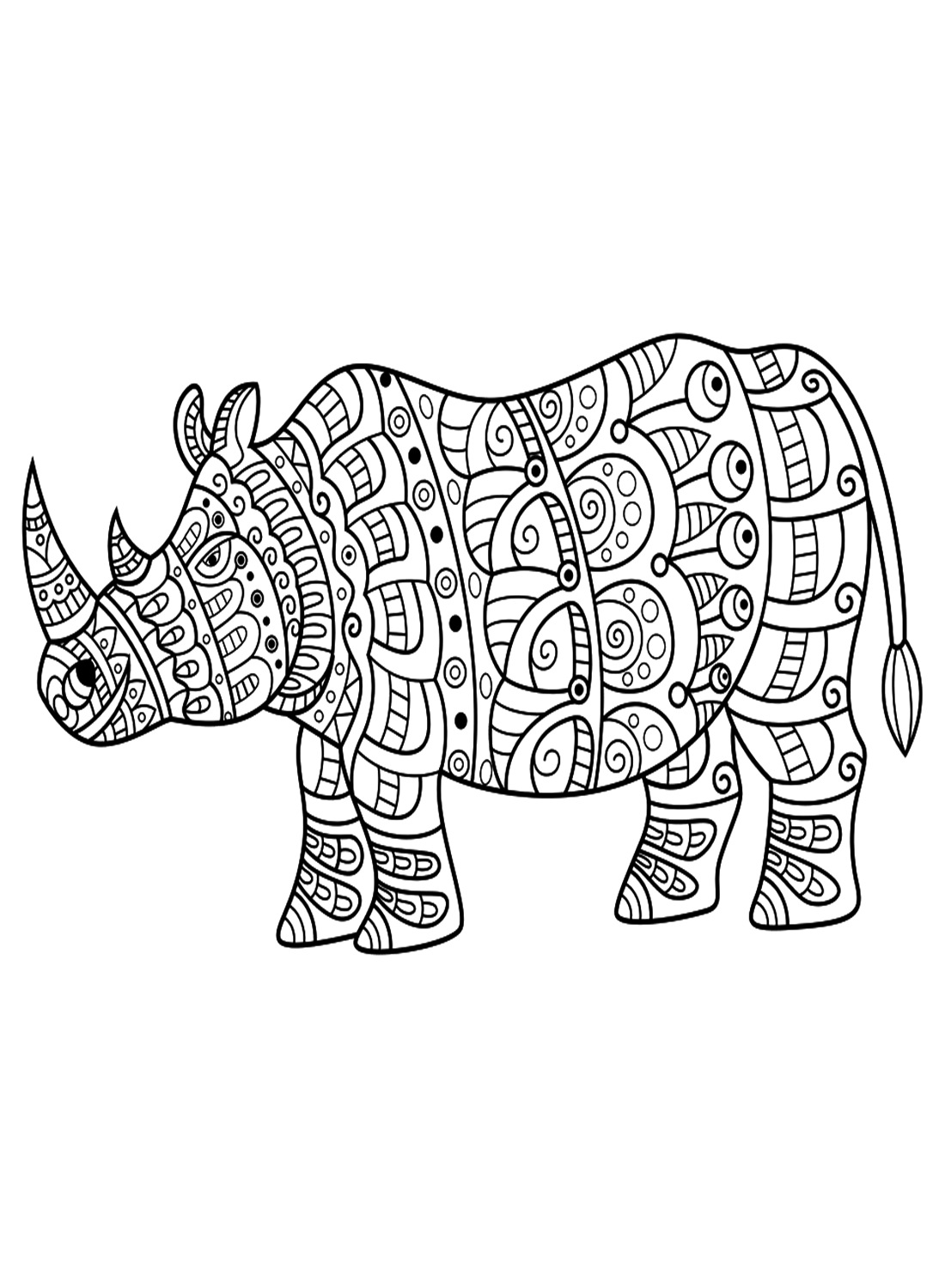 Раскраска Носорог в стиле дзентангл