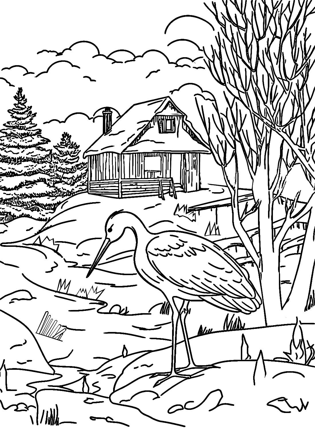 Cigogne dans une scène d'hiver de Stork